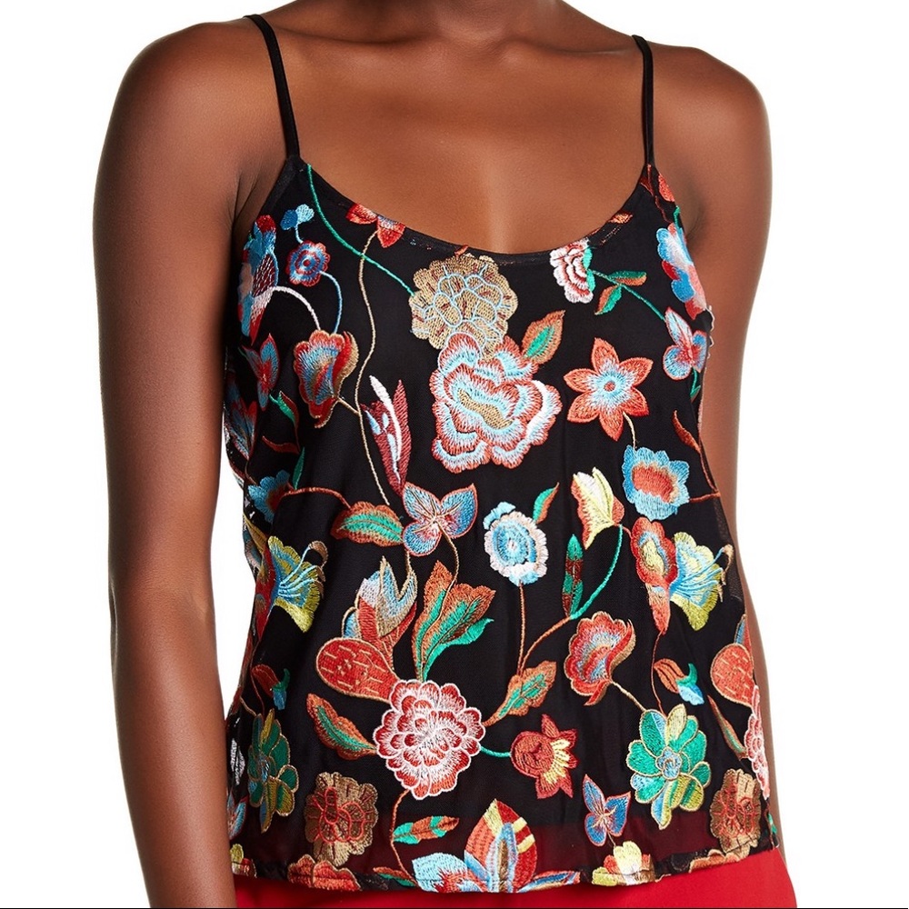 Cynthia Rowley Floral Embroidered Tulle TrapezeTop - Picture 1 of 2